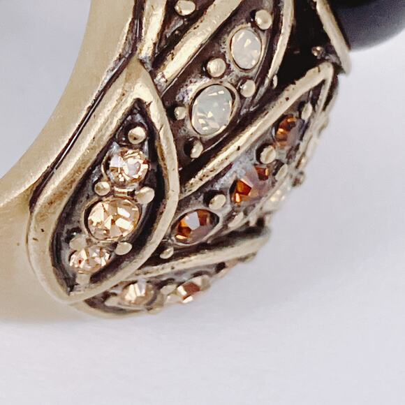 Signed Heidi Daus Onyx Black Cocktail Ring Swarovski Crystal Rhinestone Sz 6.75 - Picture 11 of 11